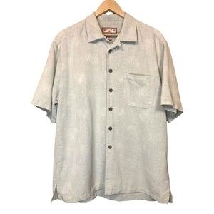Caribbean Joe Large Shirt light sage green brown buttons short sleeve pineapples